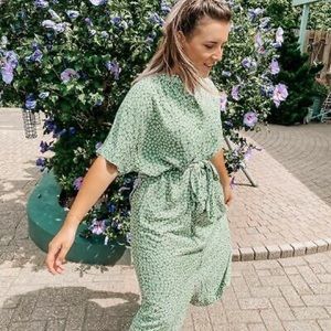 Midi Green Floral Tie Dress
